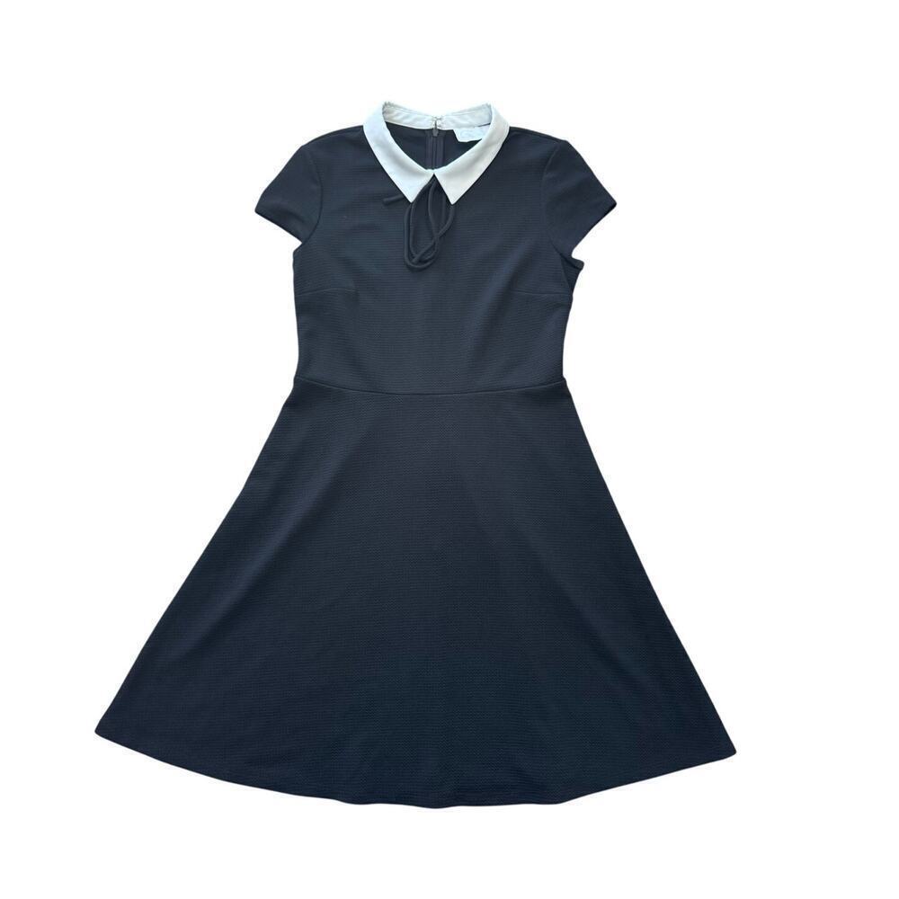Pappagallo Women's Black midi Dress, size Medium, White Peter Pan collar